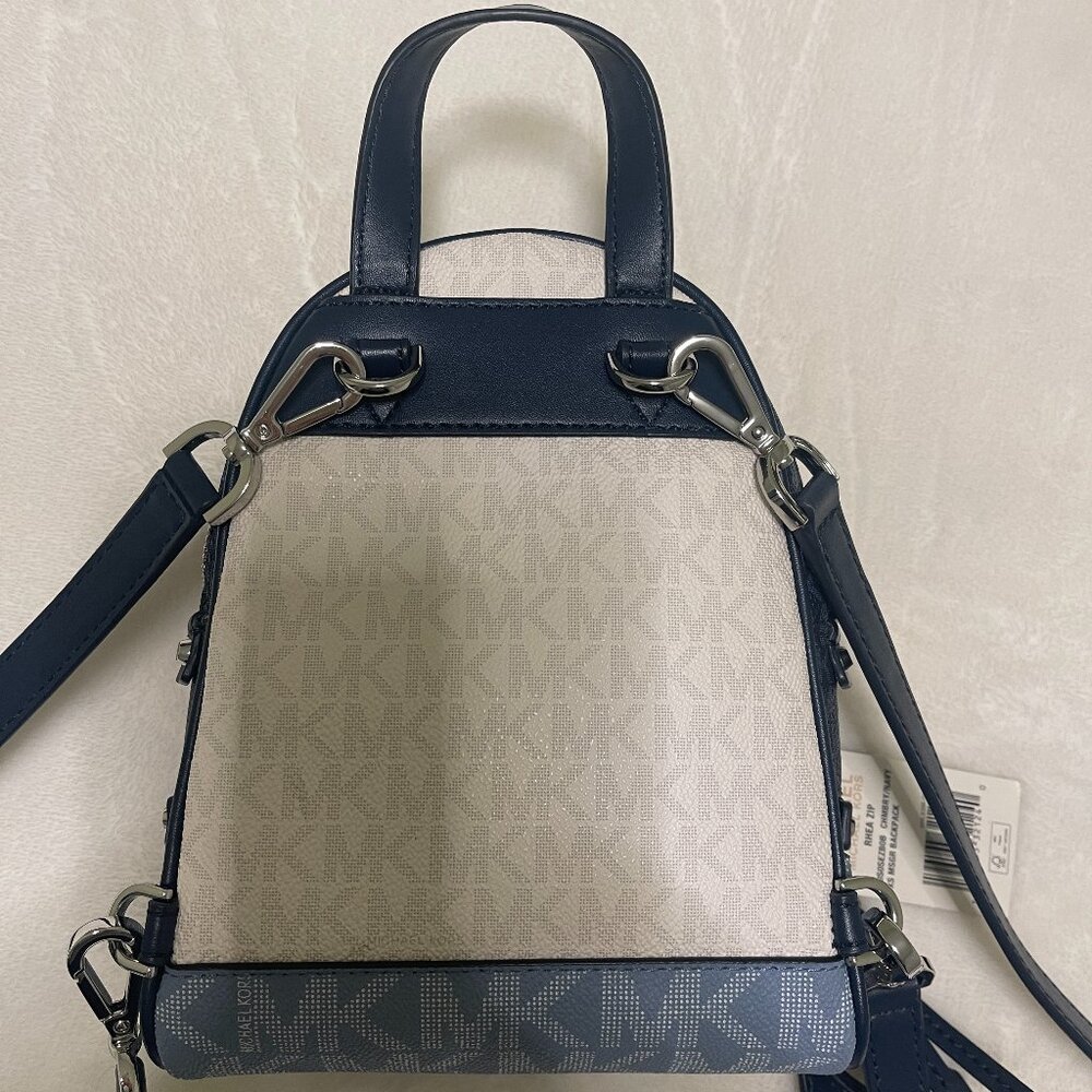 Michael Kors Rhea Mini Color-Block Logo Chambry/Navy Backpack - Picture 8 of 15